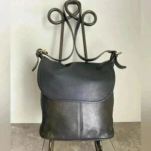 Vintage Coach Whitney Black Leather Shoulder Bag Flap Over Made in USA